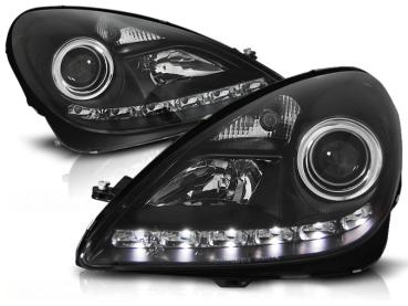 Scheinwerfer LED Tagfahrlicht Optik für Mercedes SLK R171 Bj. 04-11 Schwarz